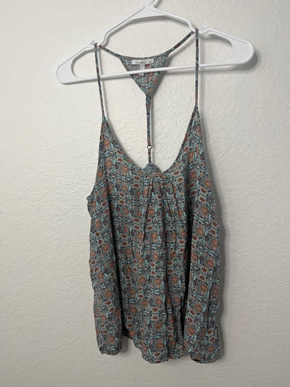 O'Neill Teal Paisley Racerback Camisole with Rust Accents